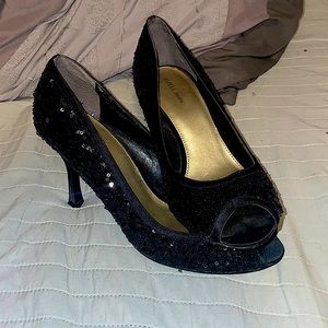 Black sparkle high heels